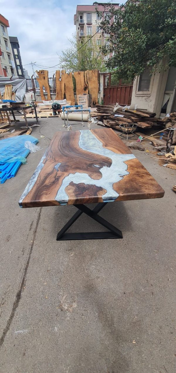 Epoxy Marble Table, Conference Table, Custom 72” x 36” Walnut Wood Gray Table, Marble Epoxy Table, Custom Order for Whitney For Discount