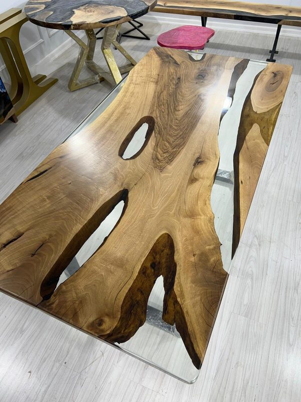 Epoxy Table, Epoxy Dining Table, Walnut Epoxy River Table, Custom 72” x 36” Walnut Clear Epoxy River Table Order for Lisa M For Discount