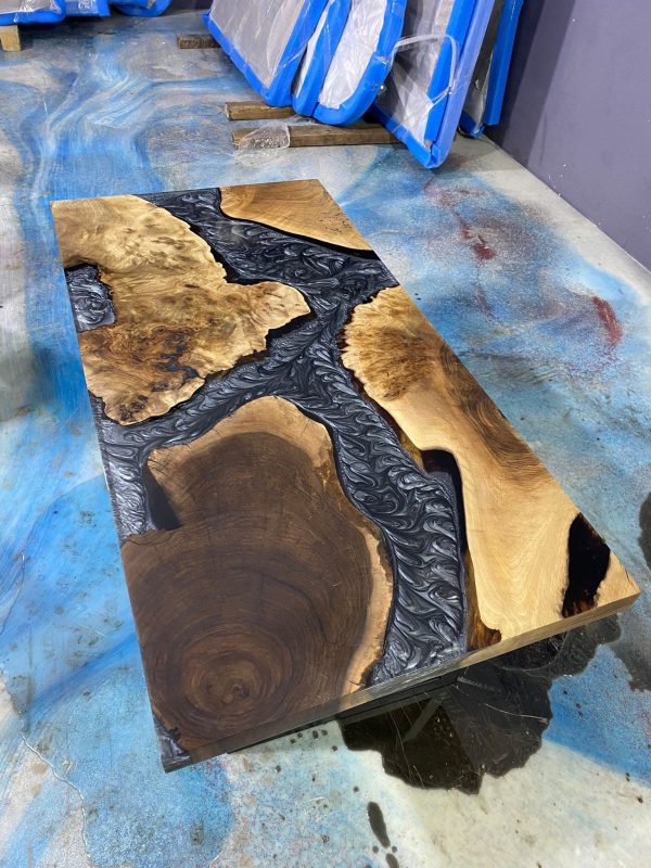 Epoxy Table, Epoxy Dining Table, Walnut Epoxy River Table, Custom 50” x 25” Walnut Metallic Gray Epoxy River Table Order for Gram Online Hot Sale