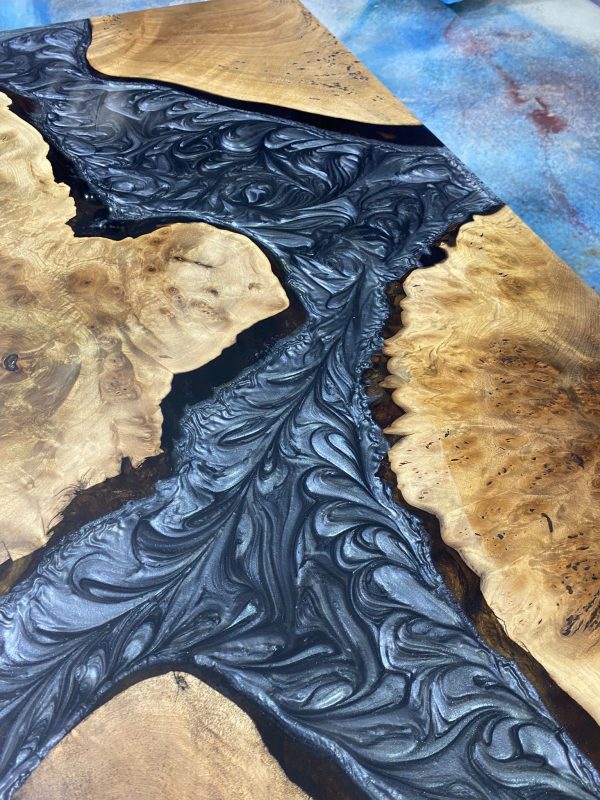 Epoxy Table, Epoxy Dining Table, Walnut Epoxy River Table, Custom 50” x 25” Walnut Metallic Gray Epoxy River Table Order for Gram Online Hot Sale