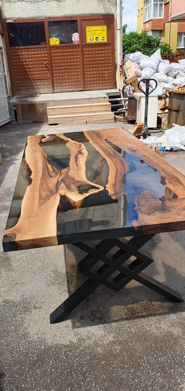 Live Edge Table, Epoxy Dining Table, Epoxy Resin Table, Custom 90” x 43” Walnut Smokey Gray Table, Epoxy River Table, Order for Paula Fashion