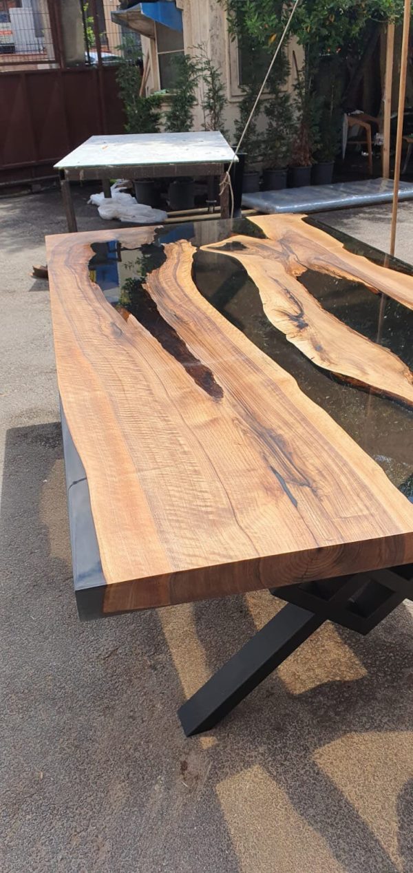 Live Edge Table, Epoxy Dining Table, Epoxy Resin Table, Custom 90” x 43” Walnut Smokey Gray Table, Epoxy River Table, Order for Paula Fashion