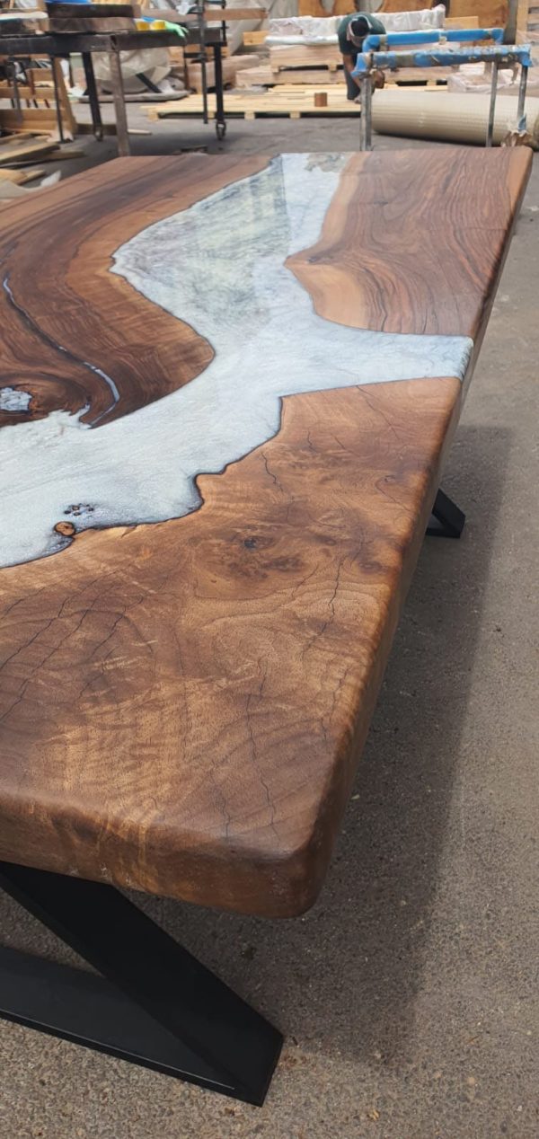 Epoxy Marble Table, Conference Table, Custom 72” x 36” Walnut Wood Gray Table, Marble Epoxy Table, Custom Order for Whitney For Discount