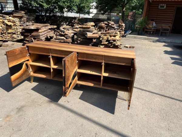 Black Epoxy Resin Credenza, Custom 82”L x 20”D x 36”H Walnut Credenza, Wood Credenza, Walnut Epoxy Credenza Order for Hope Hot on Sale