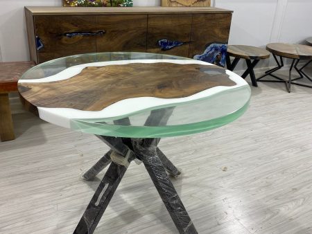 Round Dining Table, Custom 42” Diameter Round Table, Walnut Wood White and Clear Epoxy Table, Epoxy Resin Table, Order for Melanie For Discount