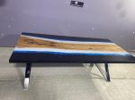 Epoxy Resin Table, Custom 96” x 40  Walnut Table, Light Gray, Blue and Black Epoxy Table, Custom Order for Christine Discount