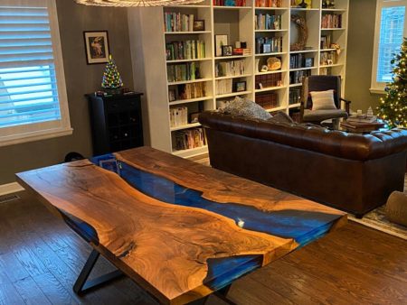 Epoxy Table, Epoxy Dining Table, Walnut Epoxy River Table, Custom 72” x 40” Walnut Blue Epoxy Table, River Dining Table, Order for Dallas A Hot on Sale