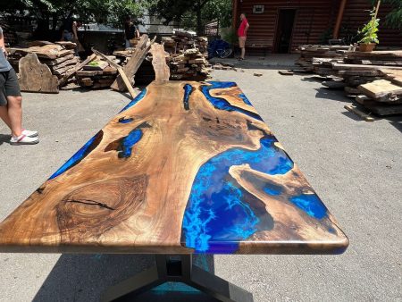 Walnut Dining Table, Custom 84” x 36” Walnut Blue Table, Epoxy Dining Table, Live Edge Table, River Table, Custom Order for Jeramy For Discount