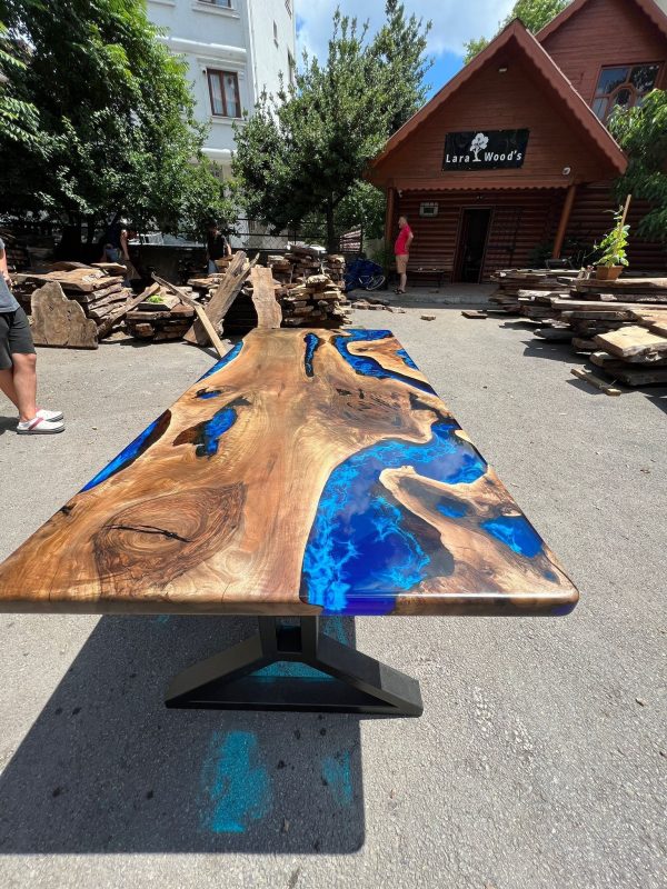 Walnut Dining Table, Custom 84” x 36” Walnut Blue Table, Epoxy Dining Table, Live Edge Table, River Table, Custom Order for Jeramy For Discount