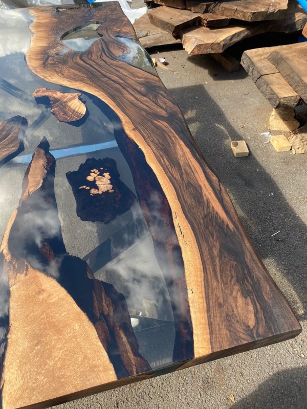 Epoxy Resin Table, Live Edge Table, Custom 84” x 42” Walnut Wood Smokey Gray Table, Epoxy Table, Handmade Epoxy Table, Order for Schaun2 For Sale