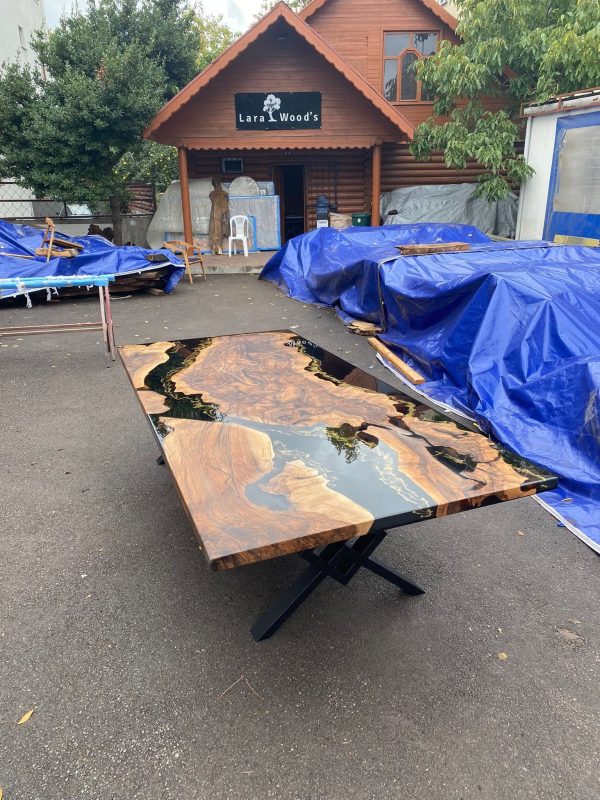 Custom 108” x 48  Gold Leaf Table, Walnut Black Table, Epoxy Resin Table, River Table, Made to Order Custom for Stella 2 Online