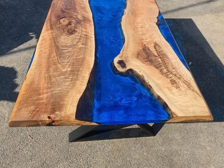 Handmade Epoxy Table, Custom 70” x 35” Walnut Deep Blue with Ocean Wawes Table,  Epoxy River Dining Table, River Table,  Order for Lee Fashion