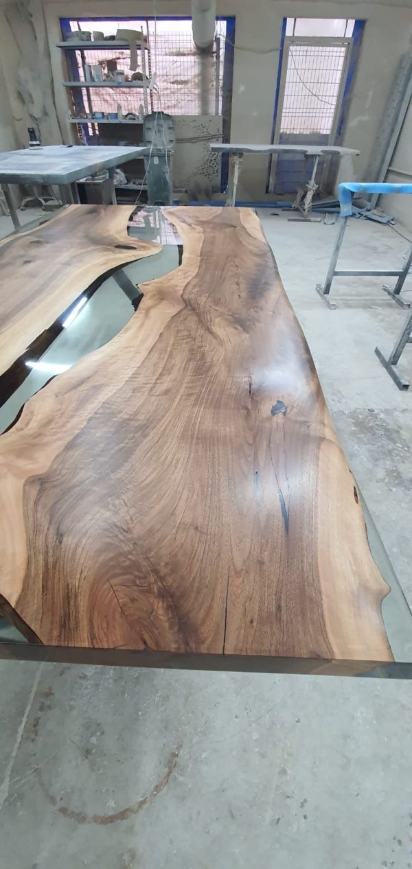 Handmade Epoxy Table, Live Edge Table, Epoxy Resin Table, Custom 84” x 42” Walnut Smokey Gray Table, Epoxy River Table, Order for Elizabeth on Sale