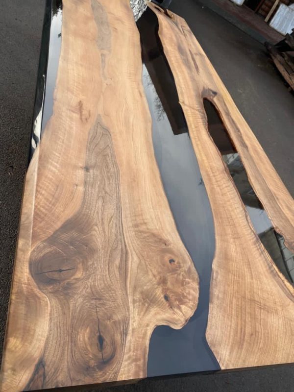 Walnut Dining Table, River Table, Custom 108  x 44  Walnut Smokey Gray Table, Epoxy River Table, Custom Order for Vickie For Cheap