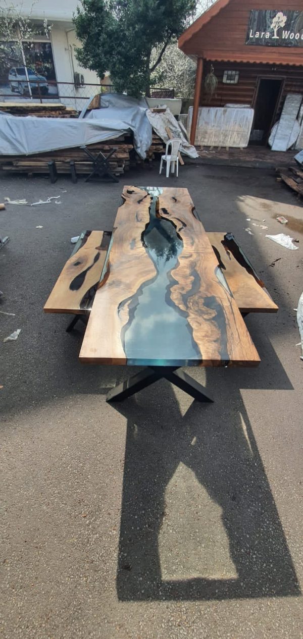 Epoxy Table, Epoxy Dining Table, Walnut Epoxy River Table, Custom 115” x 32” Walnut Epoxy River Table, Order for Corsetti Online now