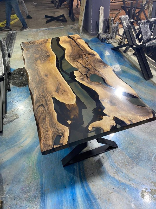 Handmade Epoxy Table, Custom 80” x 38” Walnut Smokey Gray Table, Live Edge Table, Epoxy River Table, Wooden Table, Order for Stephanie L Hot on Sale