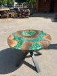 Round Dining Table, Live Edge Table, Custom 40” Diameter Round Walnut Wood Metallic Emerald Green Epoxy Dining Table, Order for Donny Cheap