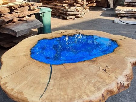 Round Dining Table, Custom Coffee Table, Epoxy Coffee Table, Custom 30  Oval Walnut Deep Blue Coffee Table, Live Edge Table, Order for VN on Sale