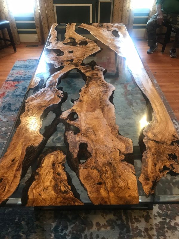 Olive Wood Epoxy Table, Custom 108” x 42” Olive Wood Table, Clear Epoxy Dining Table, River Table, Handmade Table, Custom Order for Michelle on Sale