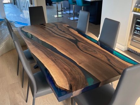 Handmade Epoxy Table, Custom 80” x 36” Walnut Blue, Turquoise, Green Table, Epoxy River Table, Live Edge Table, Custom Order for Tim H Online now