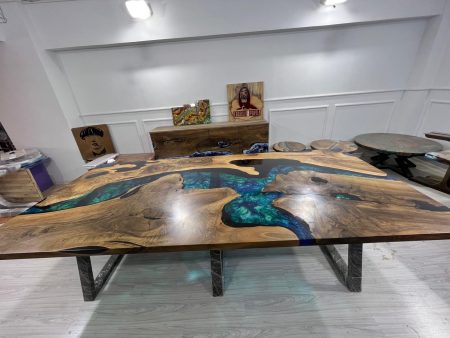 Walnut Dining Table, Custom 115” x 52” Walnut Translucent Green Table, Epoxy River Dining Table, Live Edge Table, Custom Order for Lisa M Online Sale