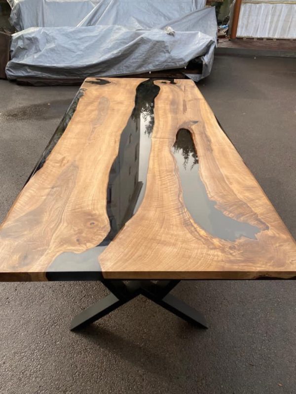 Walnut Dining Table, River Table, Custom 108  x 44  Walnut Smokey Gray Table, Epoxy River Table, Custom Order for Vickie For Cheap