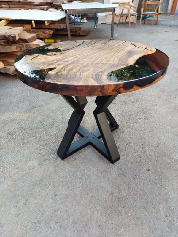 Epoxy Round Table, Epoxy Dining Table, Walnut Epoxy River Table, Custom 36” Round Walnut Wood Table, Black Epoxy Table, Order for Kelsey Discount