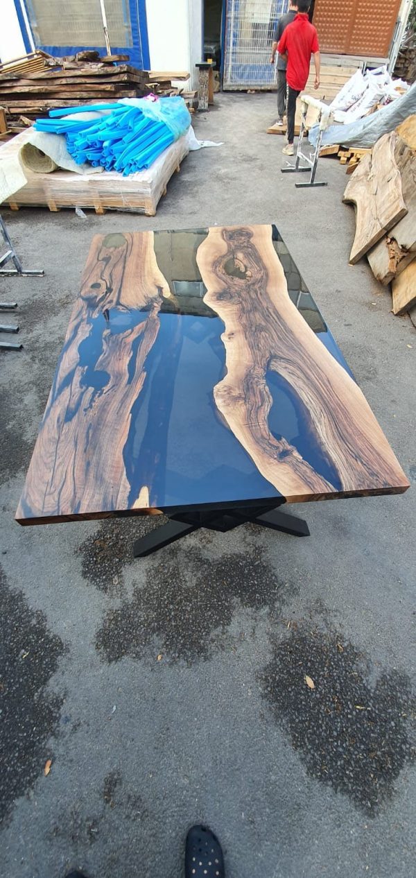 Epoxy Resin Table, Epoxy Dining Table, Walnut Epoxy River Table, Custom 72” x 42” Walnut Smokey Gray Table, Epoxy Table Order for Spencer M Online Hot Sale