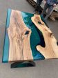 Epoxy Table, Live Edge Table, Custom 47” x 36” Walnut Transparent Translucent Turquoise Table, Epoxy River Table, Custom Order for Yuxi Discount