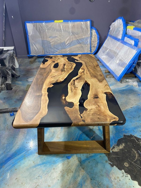 Epoxy Table, Epoxy Dining Table, Custom 78” x 38” Walnut Smokey Gray Table, Epoxy River Table, Live Edge Table, Custom  Order for Andrea F on Sale