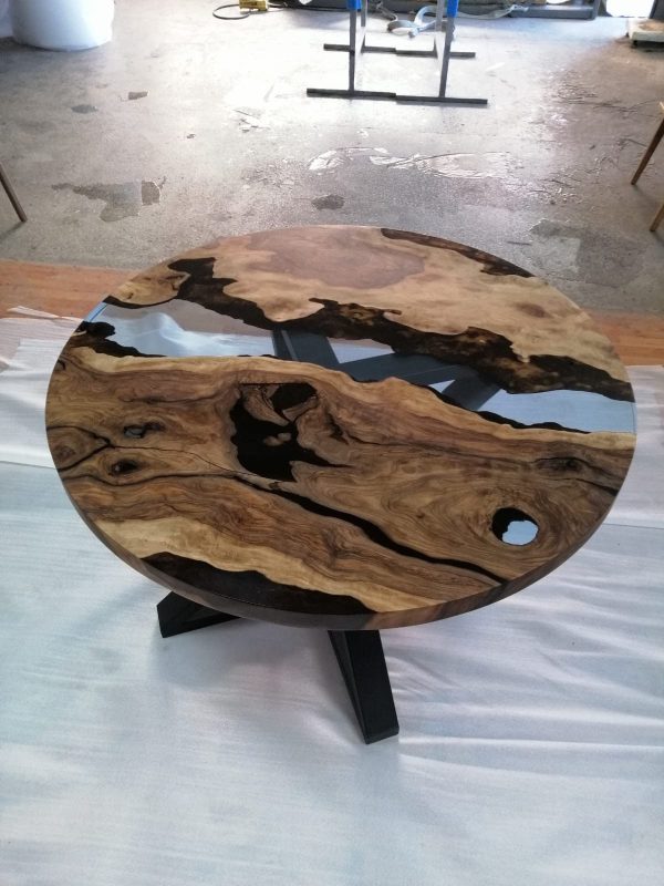 Round Dining Table, Custom 48” Round Walnut Transparent Light Sky Blue Table, Epoxy River Table, Live Edge Table, Custom Order for Kristie 2 Discount