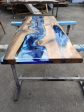 Handmade Epoxy Set, Epoxy Furniture Set, Custom 140cm x 60cm Walnut Ocean Blue, Turquoise White River Dining Table, Order for Chedburn Cheap