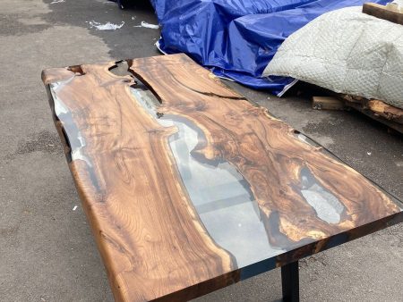 Clear Epoxy Table, Custom 72” x 36” Walnut Table, Clear Epoxy River Table, Live Edge Table, Wooden Table, Custom  Order for Veena For Sale