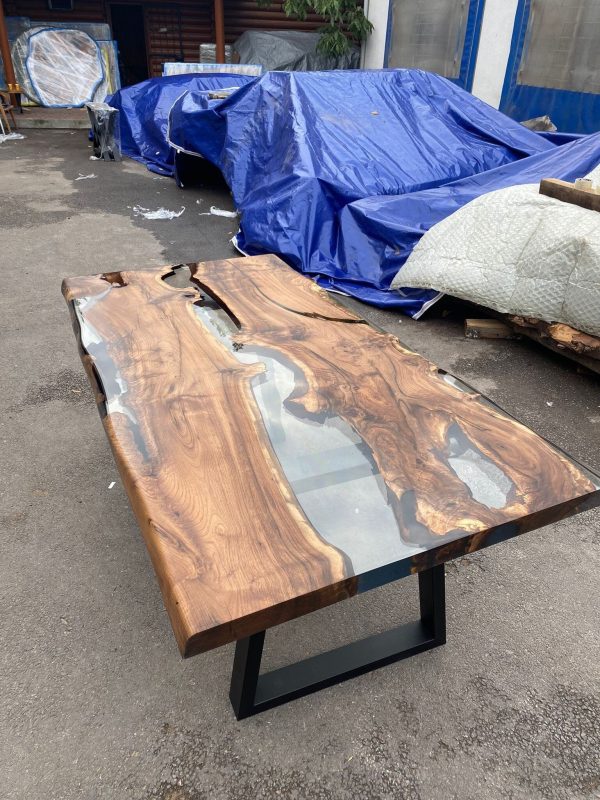 Clear Epoxy Table, Custom 72” x 36” Walnut Table, Clear Epoxy River Table, Live Edge Table, Wooden Table, Custom  Order for Veena For Sale