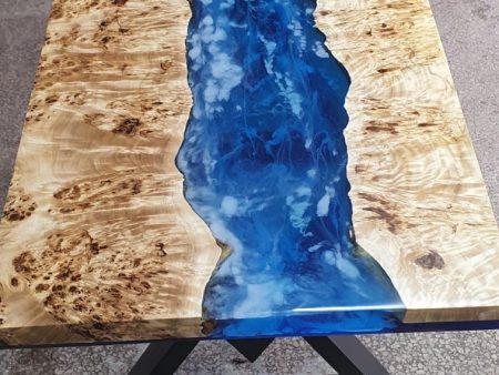 Epoxy Table, Epoxy Dining Table, Poplar Epoxy River Table, Custom 54” x 24” Poplar Blue Table, Epoxy Table, Custom Order for VN For Sale