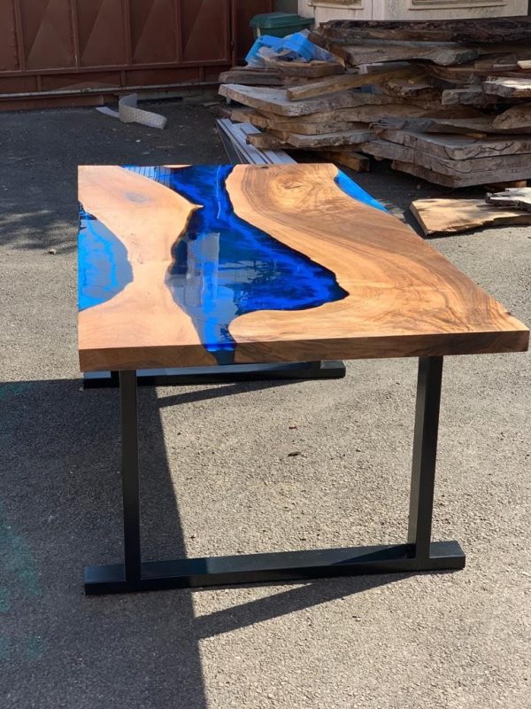 Walnut Dining Table, Epoxy Table, Epoxy Dining Table, Epoxy Table, River Dining Table, Custom 78  x 40   Ocean Blue Table Order for Regla For Discount