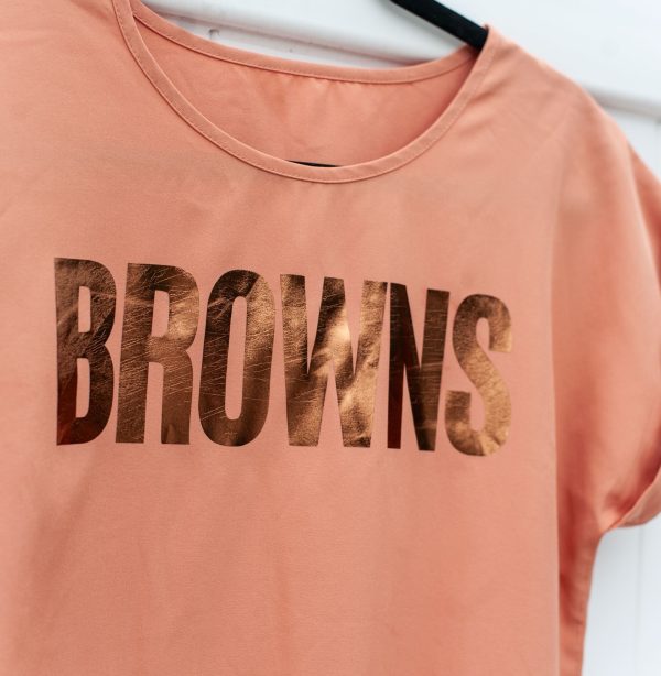 Browns Metallic Peach Rework Top For Sale