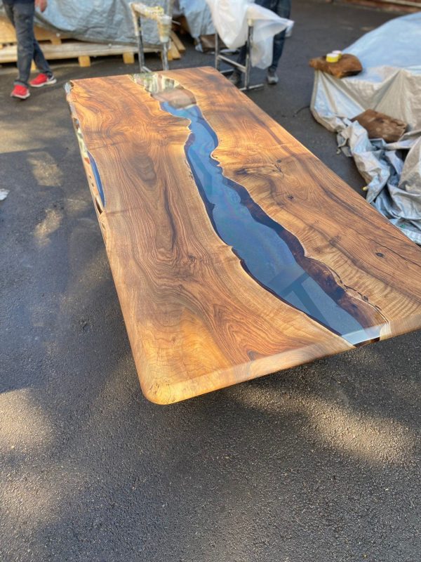 Walnut Dining Table, Custom 96” x 40” Walnut Table, Clear Epoxy Table, River Dining Table, Live Edge Table, Custom Order for Lauren S Supply