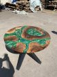 Round Dining Table, Live Edge Table, Custom 40” Diameter Round Walnut Wood Metallic Emerald Green Epoxy Dining Table, Order for Donny Cheap