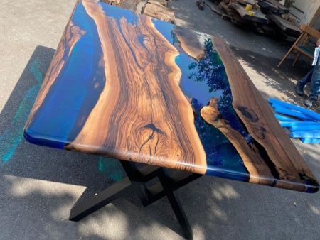 Epoxy Table, Epoxy Dining Table, Walnut Epoxy River Table, Custom 72” x 51” Walnut Blue, Turquoise, Green Epoxy Dining Table for Sasanti Cheap