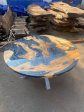 Olive Wood Epoxy Table, Custom 60” Diameter Round Olive Wood Table, Metallic Gray Epoxy Table, River Table, Custom Order for Leigh For Sale