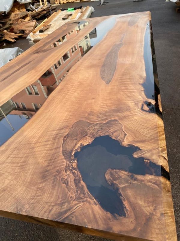 Walnut Dining Table, River Table, Custom 108  x 44  Walnut Smokey Gray Table, Epoxy River Table, Custom Order for Vickie For Cheap