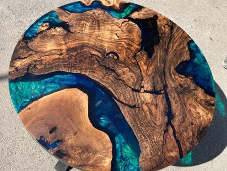 Round Dining Table, Custom 40” Round Walnut Blue Table, Turquoise, Green Epoxy Table, Epoxy Dining Table, Custom Order for Diana Cheap