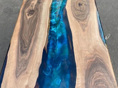 Handmade Epoxy Table, Custom 60” x 28” Walnut Blue, Turquoise, Green Epoxy Table, Epoxy River Table, Live Edge Table, Custom Order for Jesse Online now