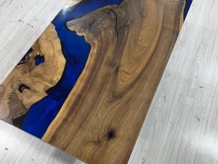 Epoxy Coffee Table, Custom 45” x 28” Walnut Ocean Blue, Turquoise White Waves Epoxy River Coffee Table Order for Matt For Cheap