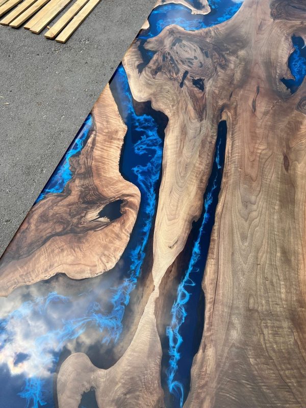 Walnut Dining Table, Custom 84” x 36” Walnut Blue Table, Epoxy Dining Table, Live Edge Table, River Table, Custom Order for Jeramy For Discount