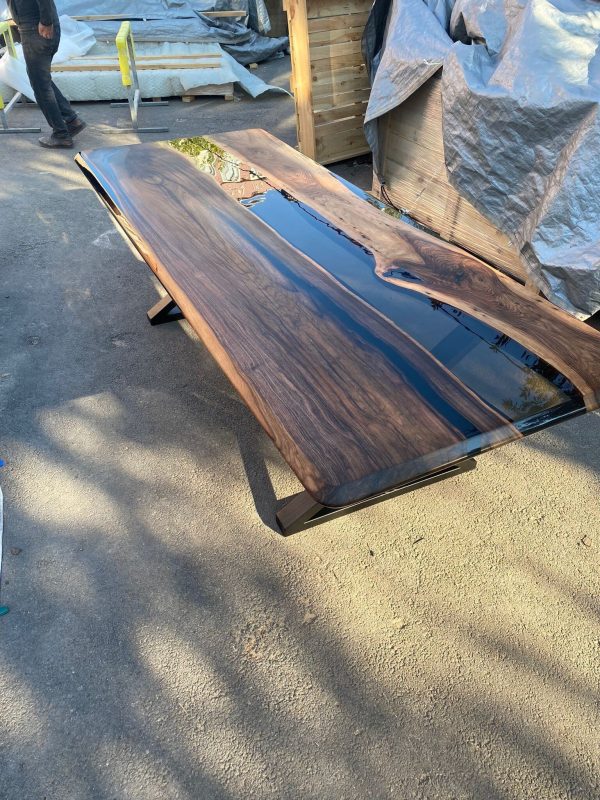 Handmade Epoxy Table, River Table, Custom 100  x 44” Walnut Smokey Gray Table, Epoxy River Table, Epoxy Resin Table, Order for Kathy W For Sale