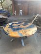 Olive Wood Epoxy Table, Custom 60” Diameter Round Olive Wood Table, Metallic Gray Epoxy Table, River Table, Custom Order for Leigh For Sale