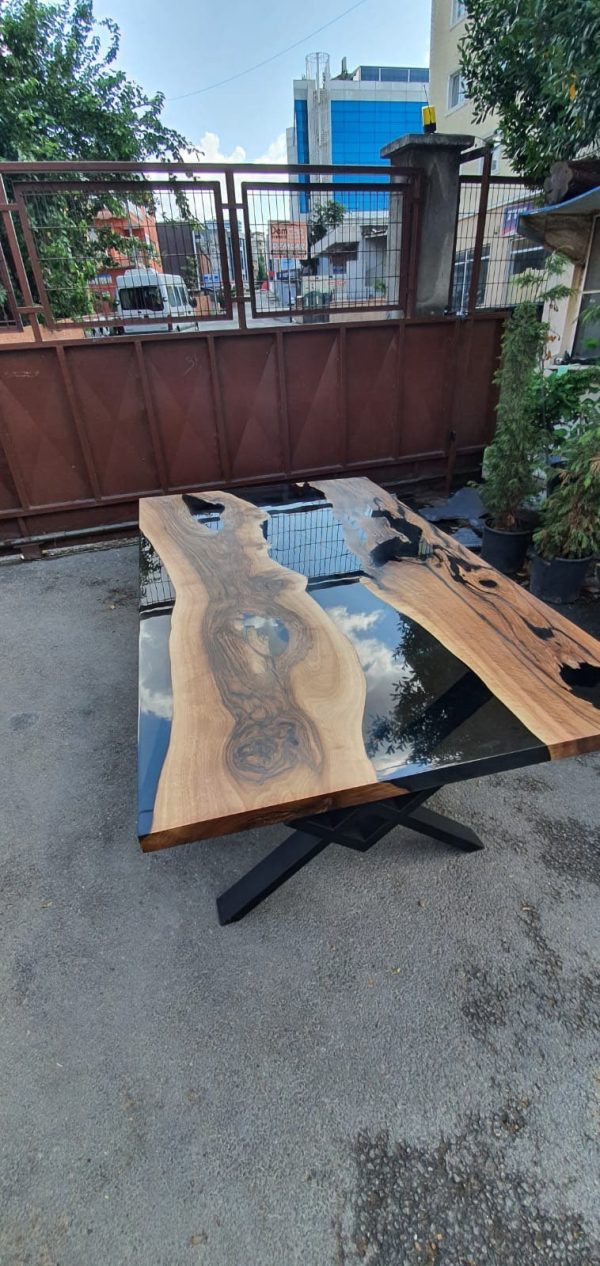 Epoxy Resin Table, Epoxy Dining Table, Walnut Epoxy River Table, Custom 72” x 42” Walnut Smokey Gray Table, Epoxy Table Order for Spencer M Online Hot Sale