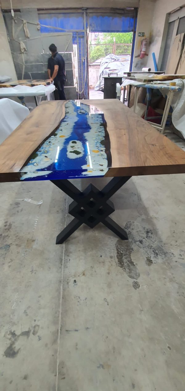 Ocean Table, Custom Dining Table, Custom 72” x 40” Walnut Wood Ocean Theme Table, Epoxy River Table Order, Epoxy Resin Table, for Daniel M Cheap